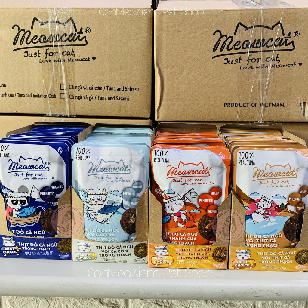 Pate cho mèo jelly Meowcat 70g 9 vị, thức ăn ướt tăng cân tiêu búi lông đẹp lông cho mèo con lớn nhỏ Con Mèo Xiêm