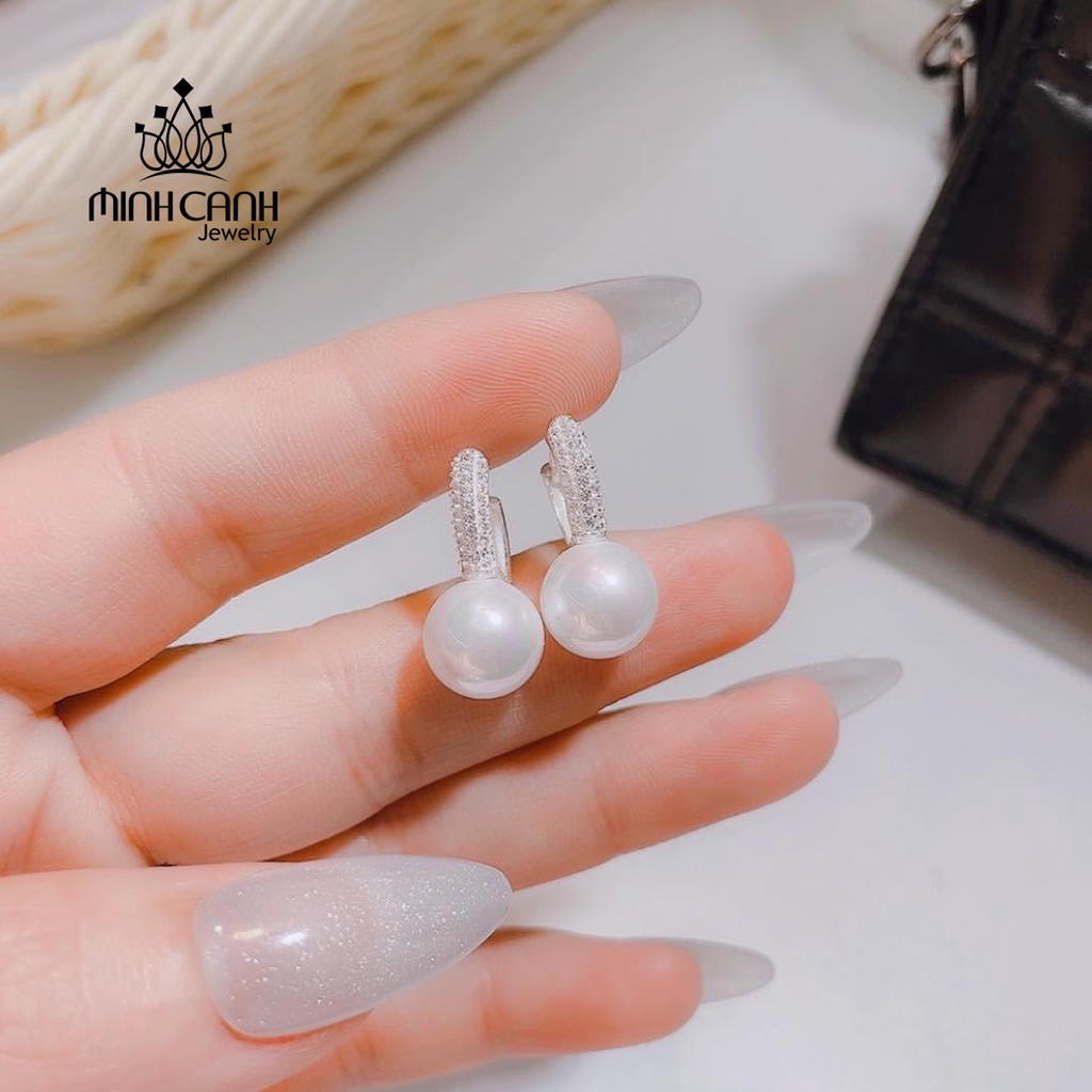 Bông Tai Bạc Bấm Đính Hạt Trai Minh Canh Jewelry