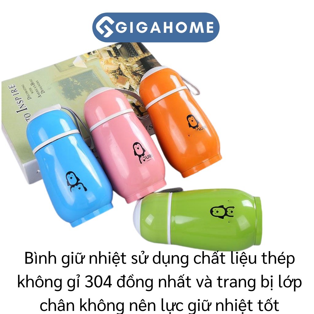 Bình Đựng Nước Giữ Nhiệt Thép Không Gỉ Hoạ Tiết Chim Cánh Cụt GIGAHOME 300ml 5057