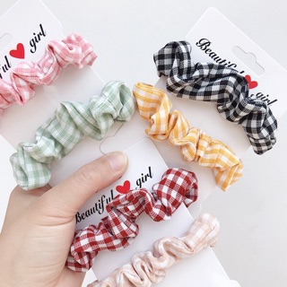🍈Chun cột tóc scrunchies caro nhỏ