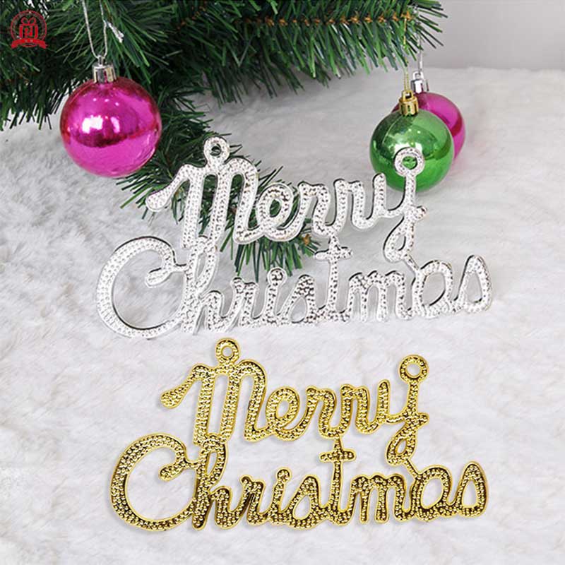 Phụ Kiện Treo Trang Trí Cây Thông Giáng Sinh Bằng Nhựa Màu Vàng / Bạc In Chữ Merry Christmas