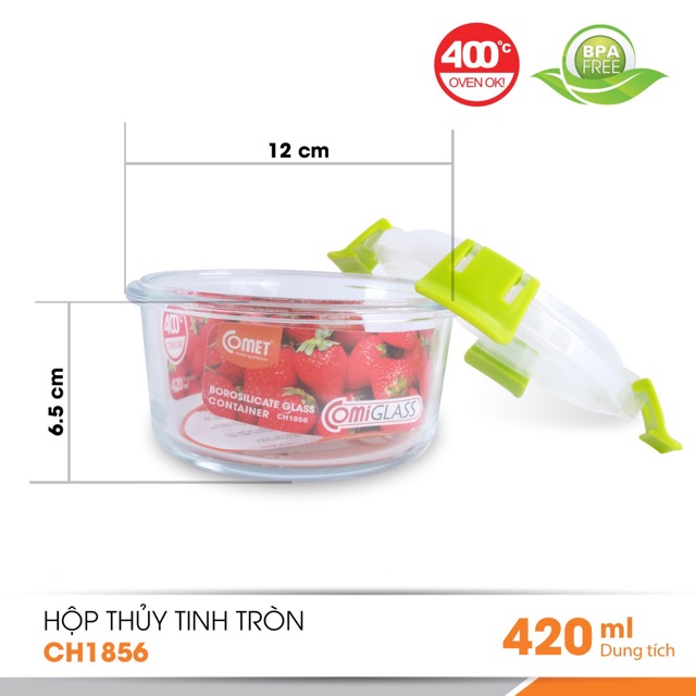 Hộp đựng thực phẩm thuỷ tinh 420ml Comet CH18-56 (hộp tròn) | BigBuy360 - bigbuy360.vn