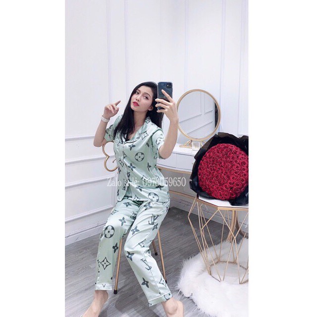 Bộ ngủ lụa satin tay cộc quần dài nopi shop | BigBuy360 - bigbuy360.vn