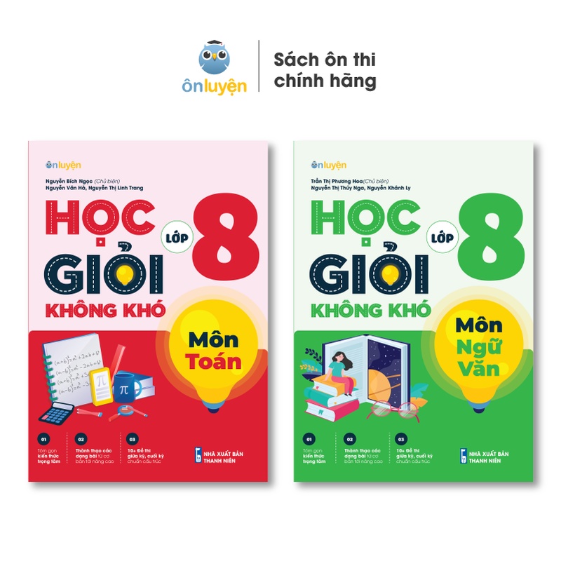 Sách Lớp 8: Combo 2 Cuốn Học Giỏi Không Khó môn Toán Văn lớp 8 - Nhà sách Ôn Luyện
