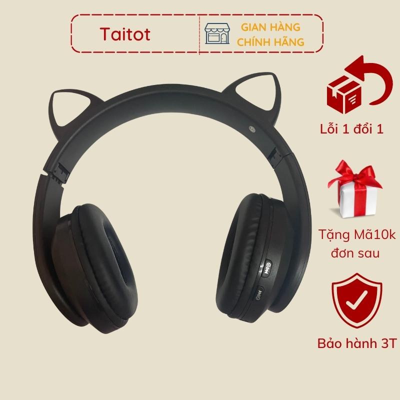 Tai nghe không dây bluetooth chụp tai hình mèo dễ thương có mic âm thanh hay pin bền - Taitot