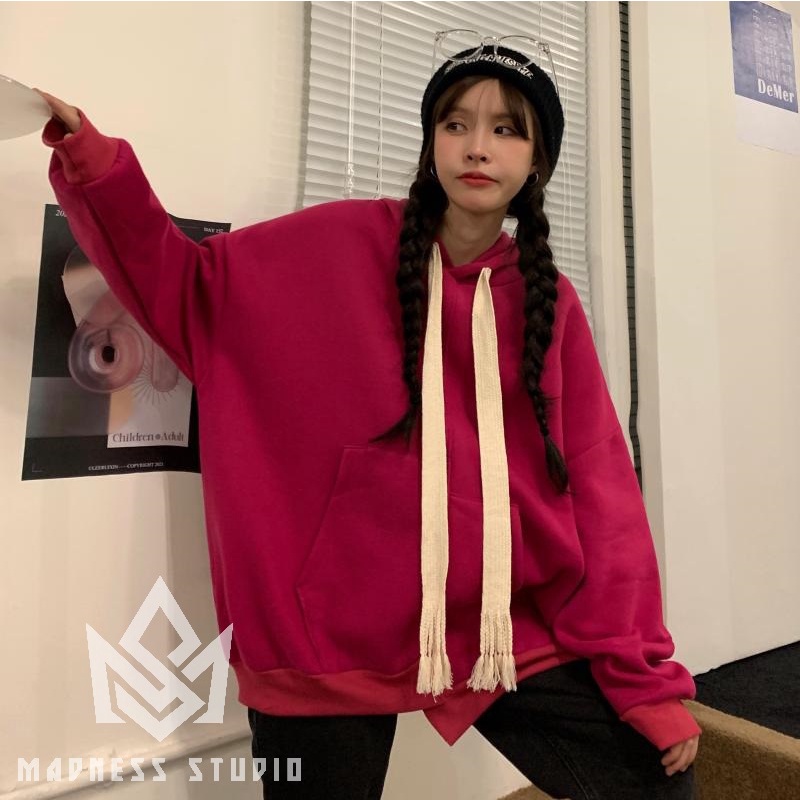 Áo hoodies lót nỉ vạt lệch dây to bản cao cấp dành cho nam nữ MÀDNESS STUDIO | BigBuy360 - bigbuy360.vn