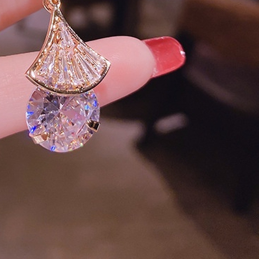 Bông Tai Mạ Điện Hình Quạt Đính Pha Lê Xinh Xắn Thời Trang