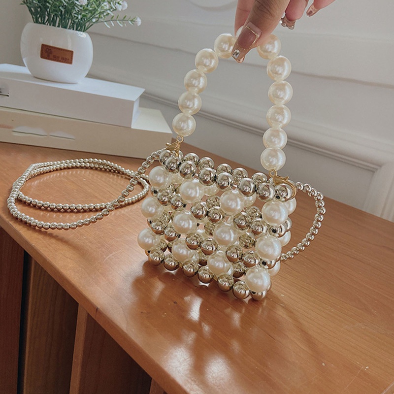 Ví Đeo Chéo Chuỗi Hạt Ngọc Trai Trắng Phong Cách Cổ Điển Thời Trang Dự Tiệc Cưới