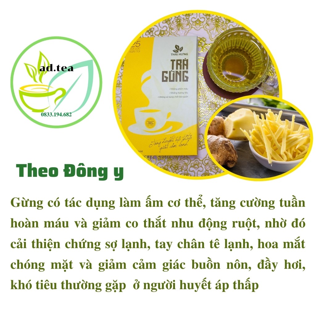 Trà Gừng Thái Hưng - Giải Cảm Lạnh, Tăng Huyết Áp Thấp - 25 túi lọc 125gr / ad.tea