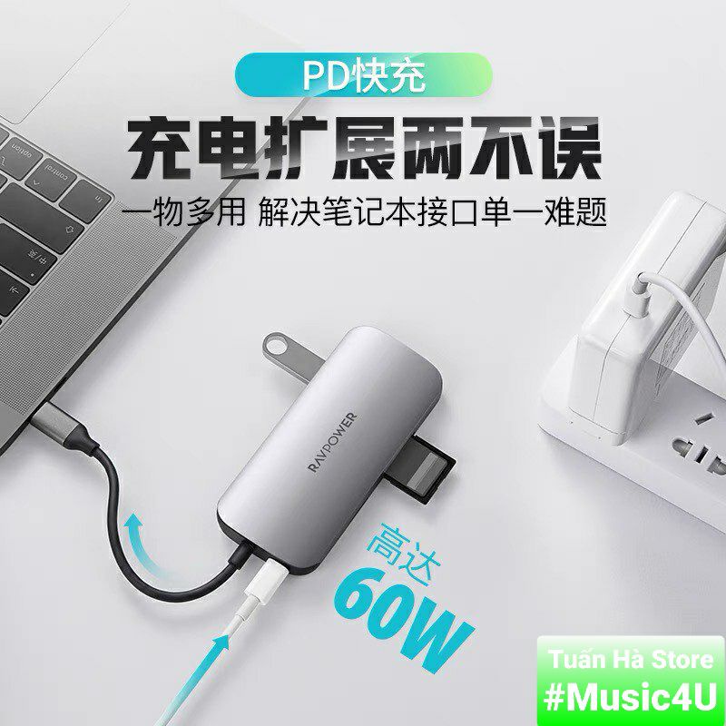 Bộ chuyển đổi Hub 9 in 1 USB Type C to sang HDMI 4K USB3.0 SD RJ45 3.5mm Vention Aukey RavPower cho Samsung Dex Macbook