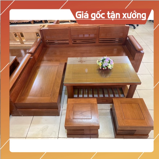 Bộ Sofa Gỗ Góc L Gỗ Xoan Đào - Nội Thất Hương Tùng