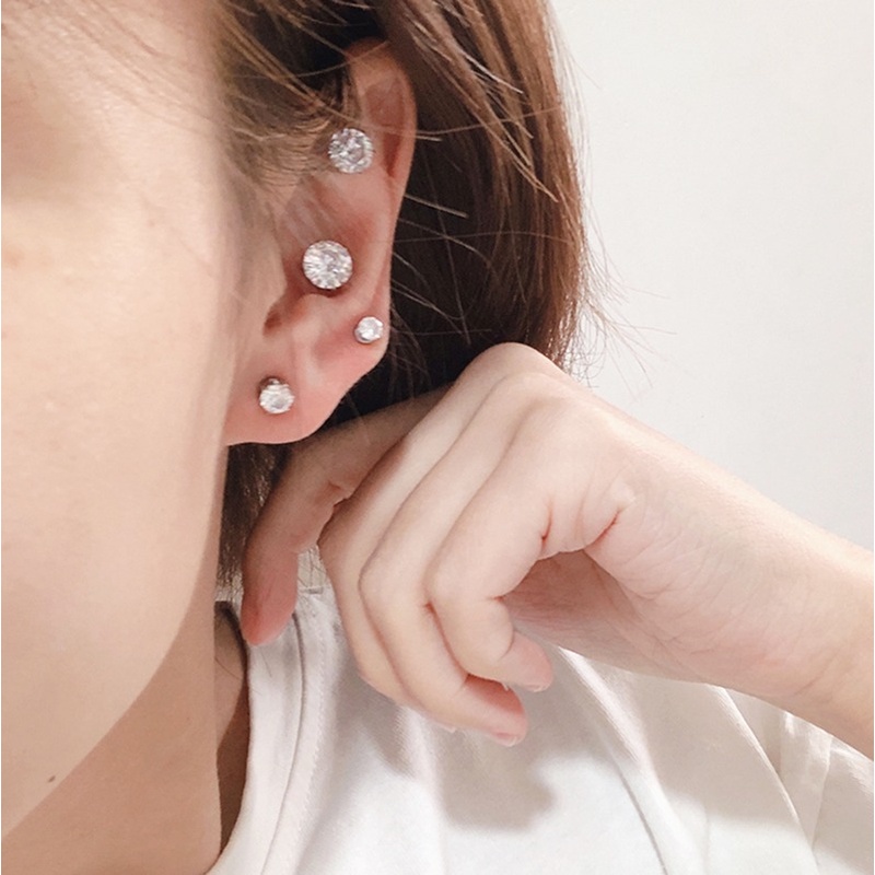 Khuyên Tai Kẹp Bốn Vòng Từ Tính Đính Đá Lấp Lánh 6/8MM Phong Cách Unisex Cho Tiệc Cưới