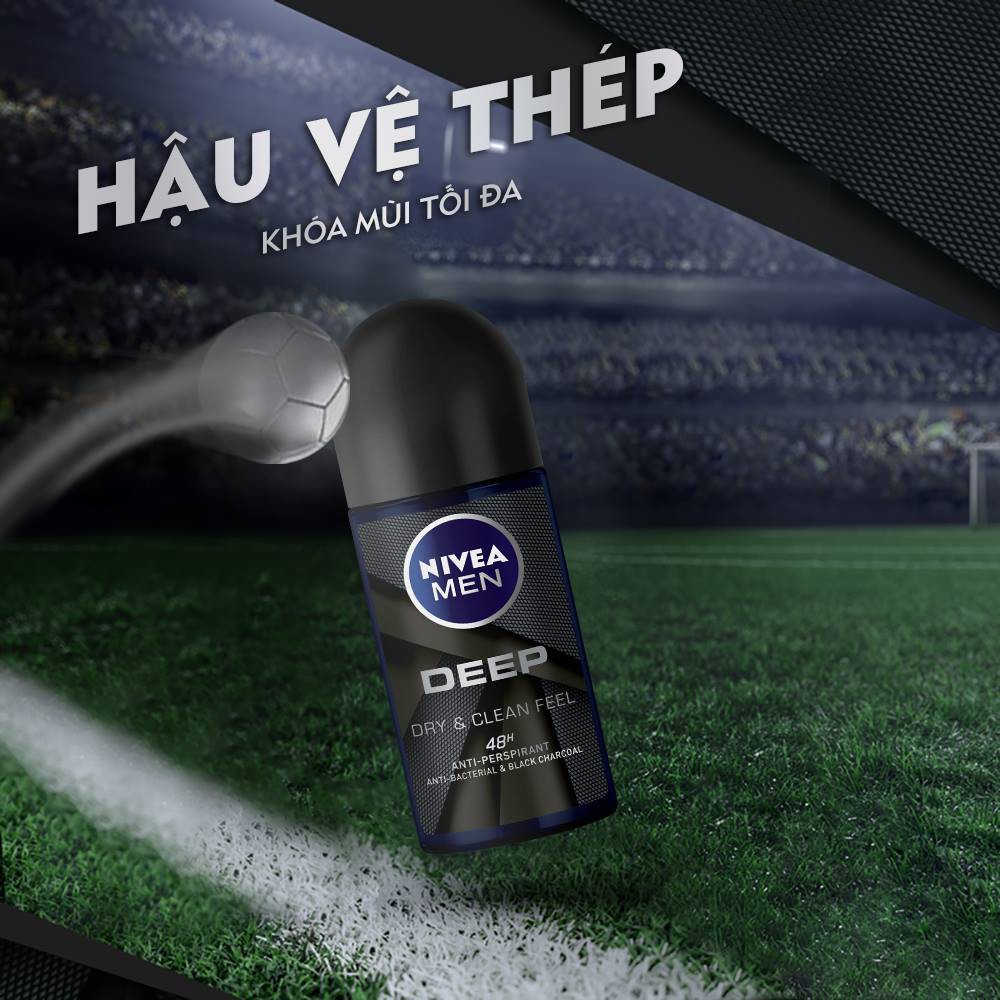 Lăn ngăn mùi than đen hoạt tính cho nam Nivea Men Deep Dry &amp; Clean Feel 50ml