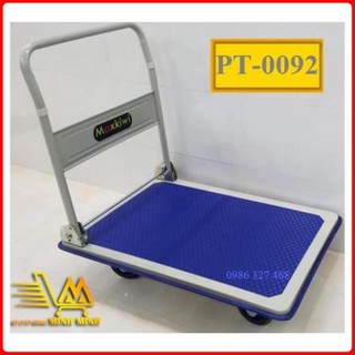 Xe đẩy hàng 300kg, xe đẩy hàng 4 bánh maxkiwi- sàn thép, tay đẩy gập gọn