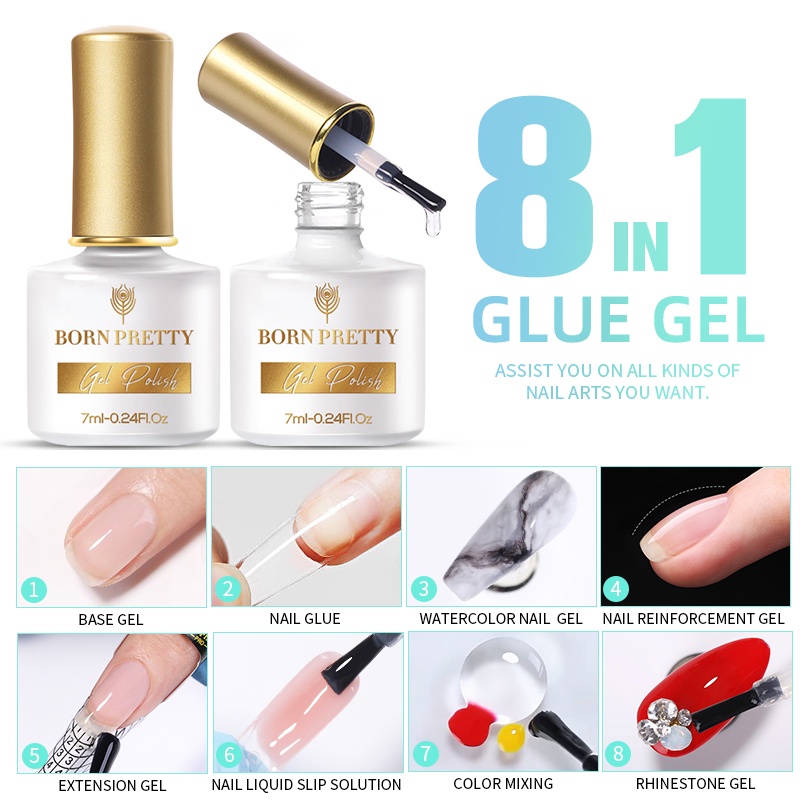 Gel sơn móng tay BORN PRETTY trong suốt 7ml 8 trong 1