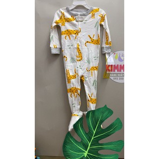 Sleepsuit bộ body cho bé cotton cter trắng hổ liền tất khóa kéo - đồ ngủ cho bé
