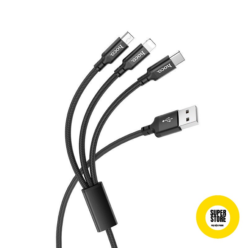 Cáp sạc nhanh 3 đầu , dây sạc đa năng 3 in 1 Lightning - Micro - Type C dành cho tai nghe bluetooth, pin sạc dự phòng