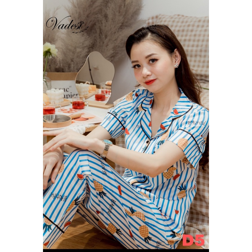 [Chính Hãng] Pijama Lụa Cao Cấp, Đồ Bộ Họa Tiết Trang Nhã, Đồ Ngủ Đẹp, Bộ Mặc Nhà Vadesi - Thời Trang Nữ