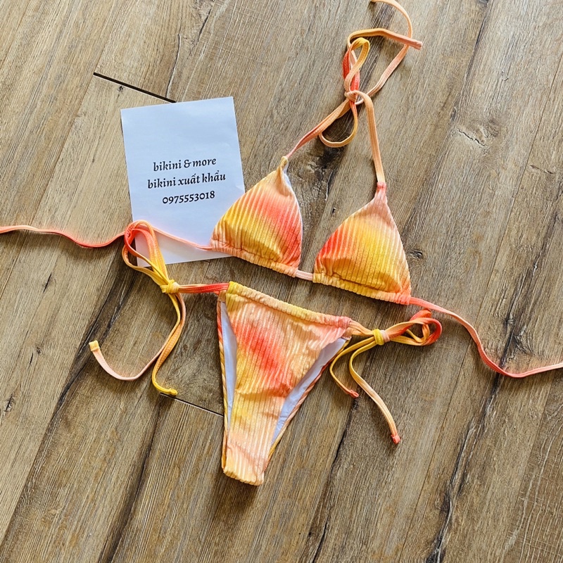 [BKN1385] &lt;ÂU&gt; SET BIKINI TRIANGLE NHUNG GÂN OMBRE CAM/TÍM