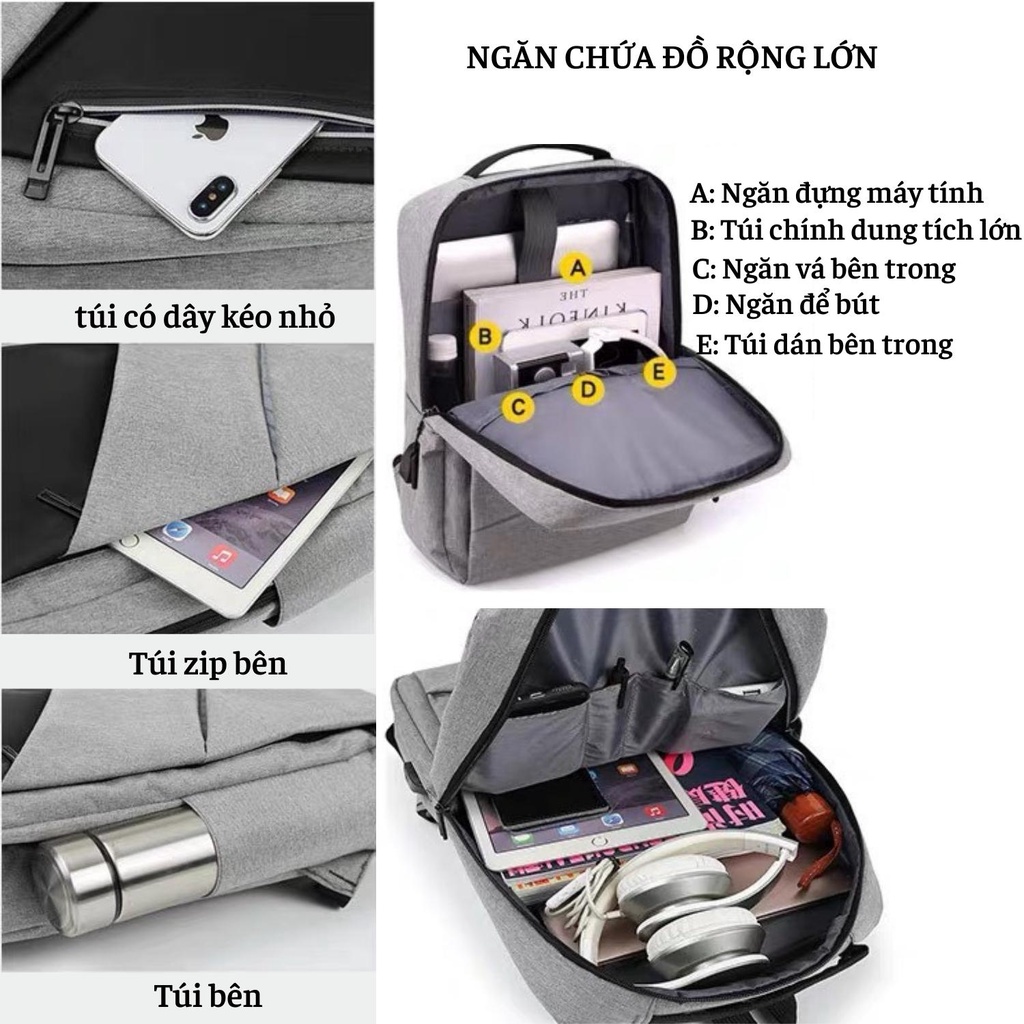 Balo laptop nam nữ 15 6 inch chống sốc, túi đựng máy tính rẻ đẹp thời trang có cổng sạc USB LT312