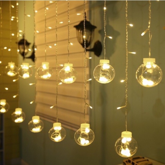 Đèn dây led trang trí - rèm thả 3 mét, 12 bóng hình cầu tròn