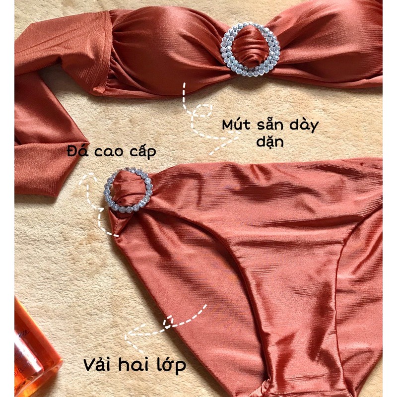 [HÀNG CAO CẤP] Bikini hai mảnh đá sang chảnh màu cam đất