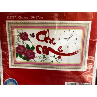 Tranh theu đồng hồ cha mẹ