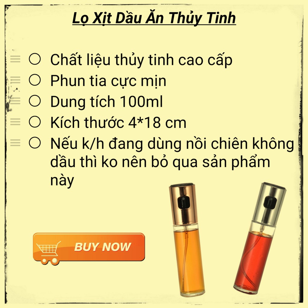 ⚡GIÁ TỐT⚡Lọ Xịt Dầu Ăn Thủy Tinh 100ml Dùng Cho Nồi Chiên Không Dầu, Chiên Rán Đồ Ăn, Nướng Đồ Ăn