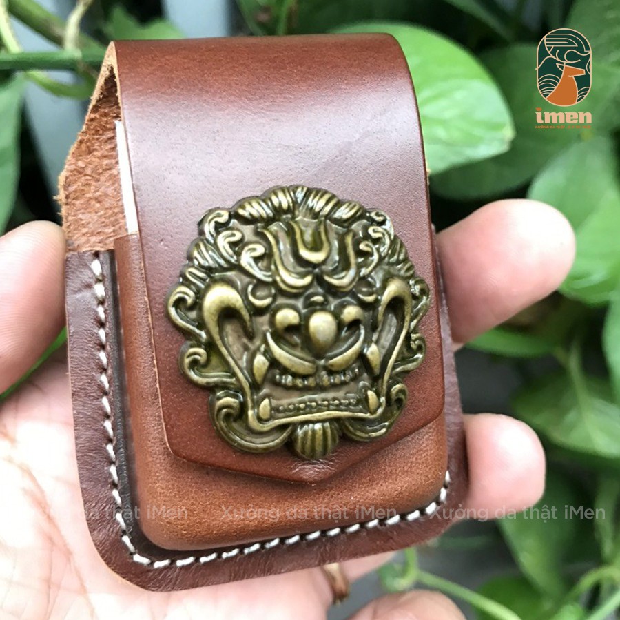 Hình sư tử -  [Da bò thật] [Phụ kiện bật lửa] Bao da đựng Zippo gắn thắt lưng , bao da bò Handmade - BBL008