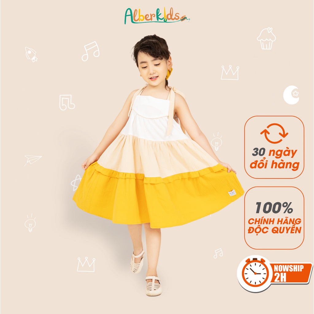 Váy cho bé gái ALBER KIDS 2 dây 3 màu vàng công chúa xinh đẹp cho trẻ em 2 thumbnail