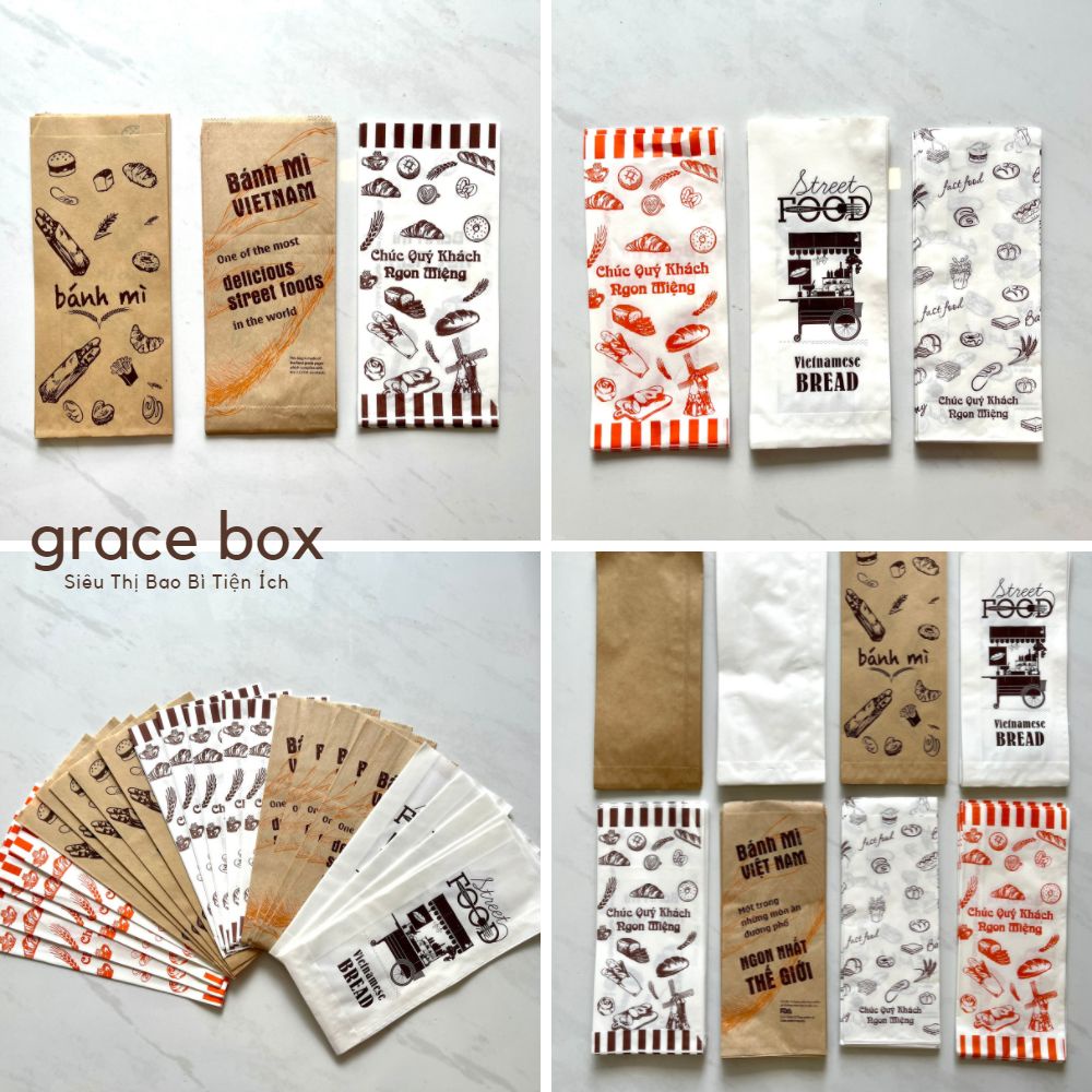 Combo 50 Túi Giấy Bánh Mì - Túi Đựng Thực Phẩm - Siêu Thị Bao Bì Grace Box