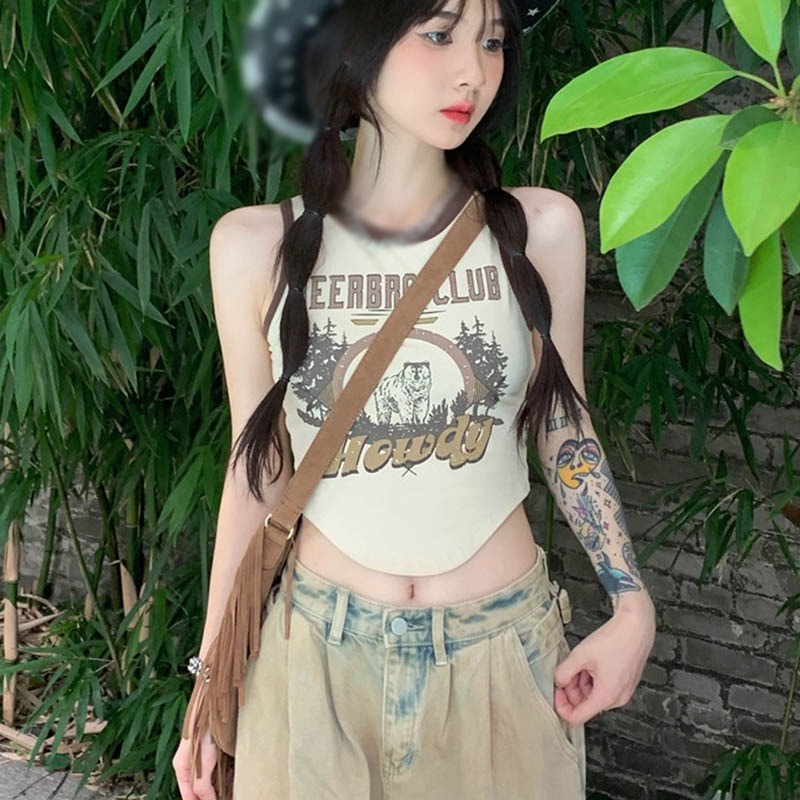 Áo Croptop Sát Nách Cổ Tròn Thiết Kế Trẻ Trung Cho Nữ