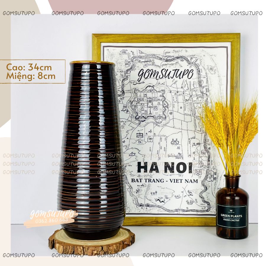Lọ Hoa Gốm Men Nâu HỔ PHÁCH - Bình Hoa Trang Trí Decor gomsutupo - Gốm Sứ TUPO Bát Tràng