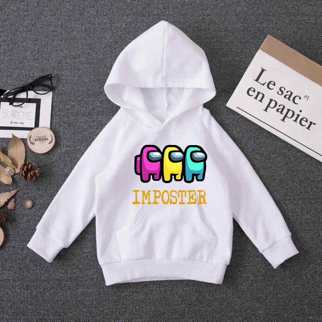 Áo khoác hoodie Among Us màu trắng cực ngầu cho bé trai bé gái