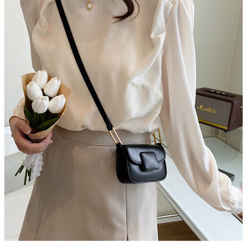 Túi Xách Da Mini Nữ Khóa Vuông, Túi Da Đeo Chéo Bé Gái Cao Cấp Thời Trang Trẻ Trung