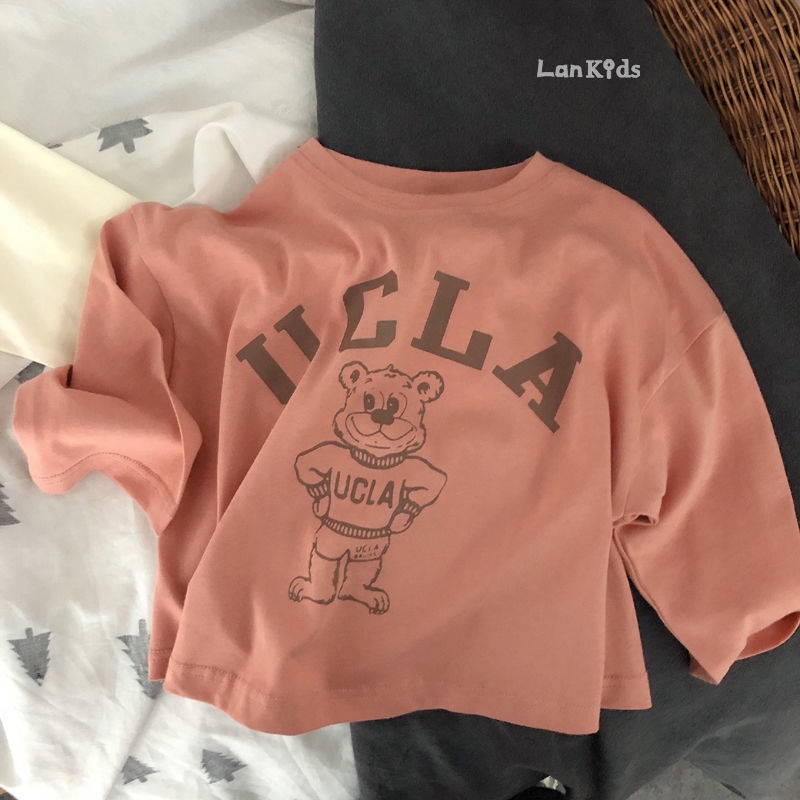 Áo Thun Tay Dài 100% Cotton In Họa Tiết Gấu Phong Cách Hàn Quốc Thời Trang Xuân Thu Mới Cho Bé Trai Và Gái