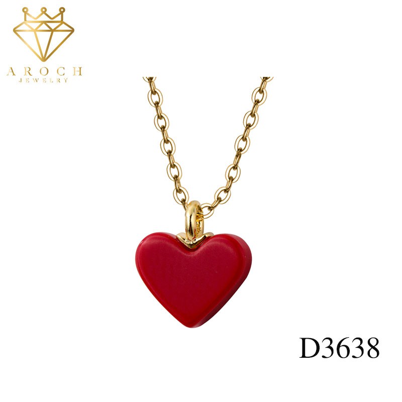 Dây chuyền bạc Ý s925 trái tim đỏ D3638 - AROCH Jewelry