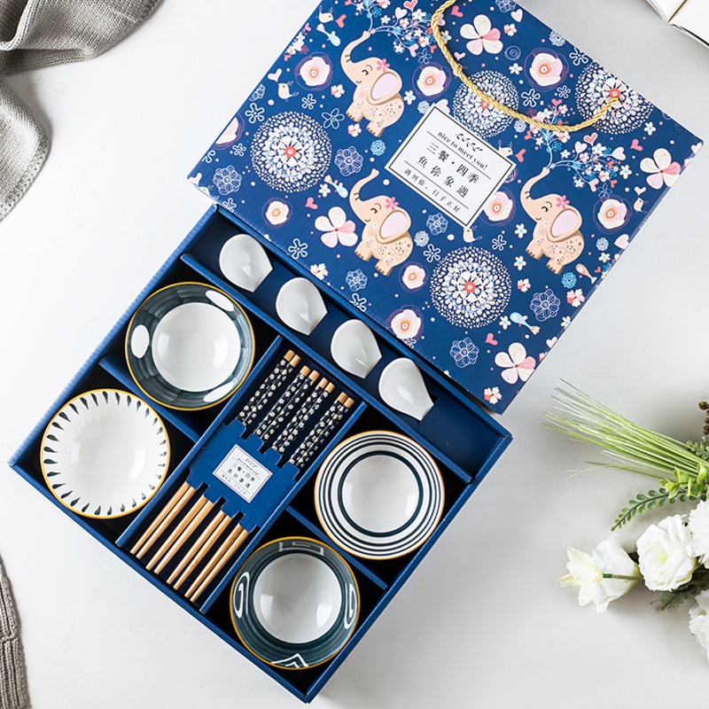 Bộ bát đĩa sứ, bát đĩa sứ fill bộ Set 12 món họa tiết xinh xắn có hộp đi kèm xinh xắn phù hợp làm quà tặng