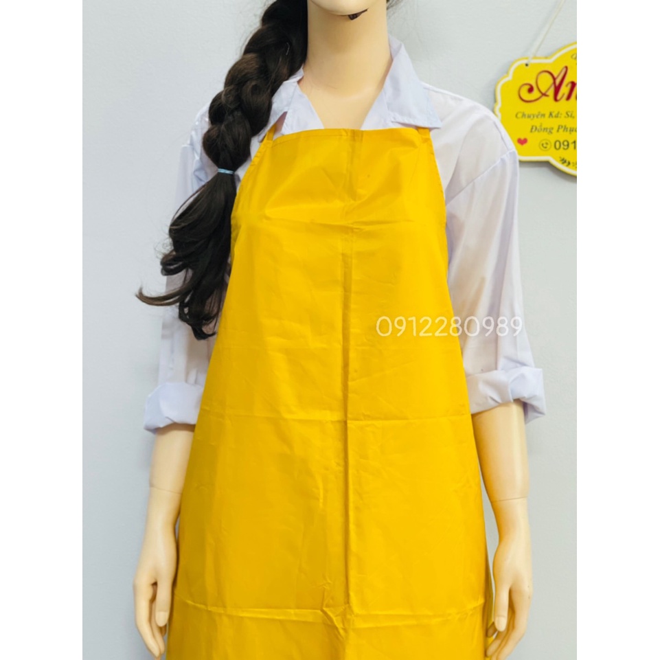 Tạp dề yếm chống thấm nước màu vàng, tạp dề thủy sản _ Hình chụp thật