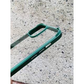 Ốp lưng 13promax viền Alpine Green chuẩn,lưng kính trong không ố màu
