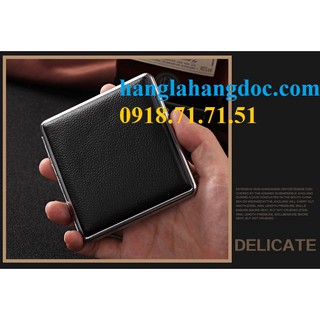 Hộp thuốc lá bao da bò, đựng 20 điếu lớn, khung thép Double Gun DG-20