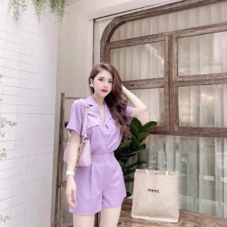 Set nữ áo cài khuy cổ bẻ kèm quần sort (video + ảnh thật)