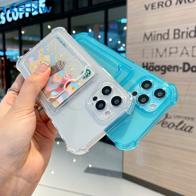 Ốp Điện Thoại TPU Mềm Trong Suốt Có Túi Khí Chống Sốc Màu Trơn Có Ngăn Đựng Thẻ Cho For iPhone 12 13 Pro MAX XS MAX X