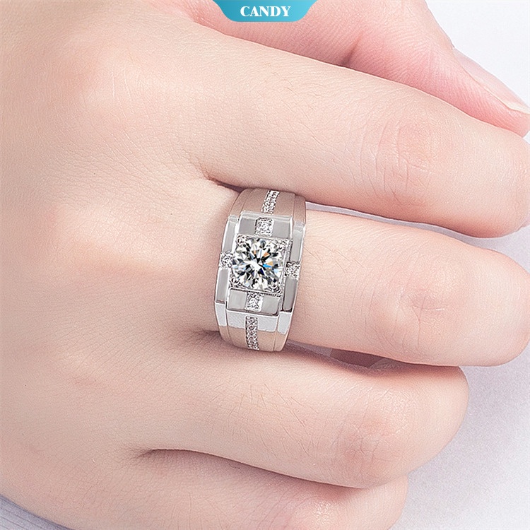 Nhẫn Cưới Mạ Bạc 925 Đính Kim Cương Nhân Tạo Cho Nam