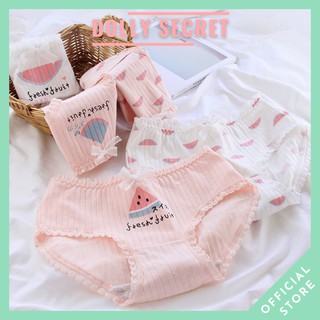 Quần lót nữ len tăm tone màu hồng trắng đáng yêu nâng mông họa tiết dưa hấu dễ thương DOLLY SECRET QL033