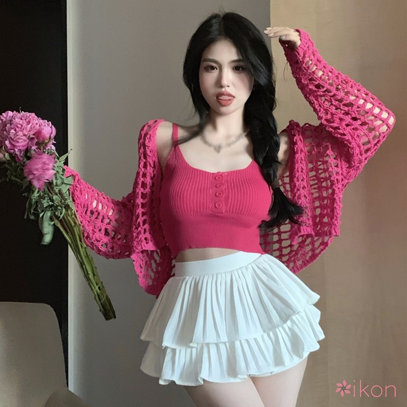 Bộ Áo Khoác Cardigan Dài Tay Chống Nắng + Áo Lưới Sát Nách Thời Trang Cho Nữ