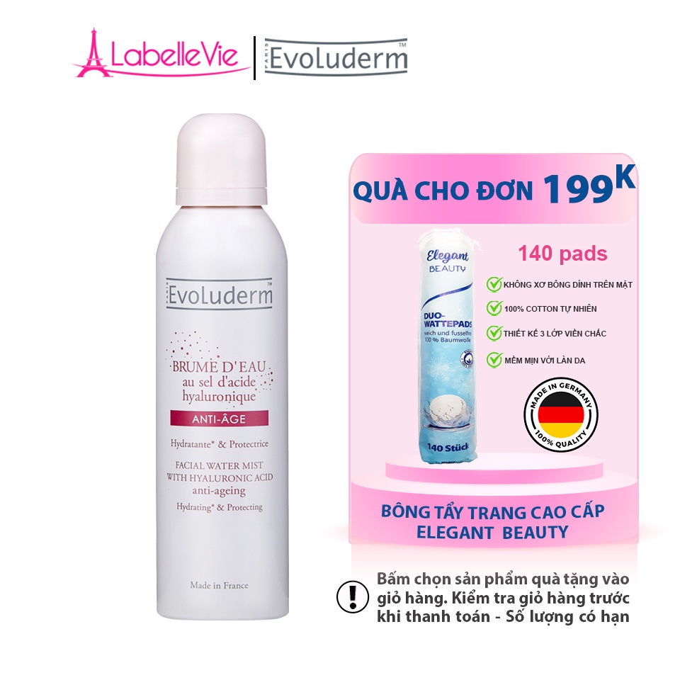 Xịt khoáng Evoluderm tinh chất Hyaluronic Acid dưỡng ẩm và ngăn ngừa lão hóa 150ml - 16275