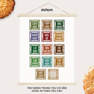Tem Decal Nhân Bánh Trung Thu Vuông Có Sẵn  Size 12 Tem/ Tờ - 13 Nhân &Tem Nhân Tự Viết (Thập Cẩm, Trứng Muối, ..)