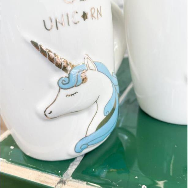 Ly Cốc Sứ Unicorn Kỳ Lân 450ml Có Nắp và Thìa Xinh Xắn