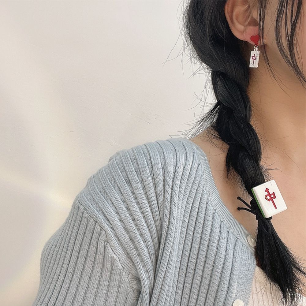 Khuyên tai hình trái tim mạt chược phong cách Hàn Quốc thanh lịch cho nữ